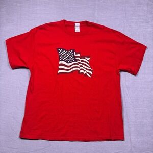 Mens Red Delta Pro Weight 2XL American Flag Graphic T Shirt 100% Cotton
